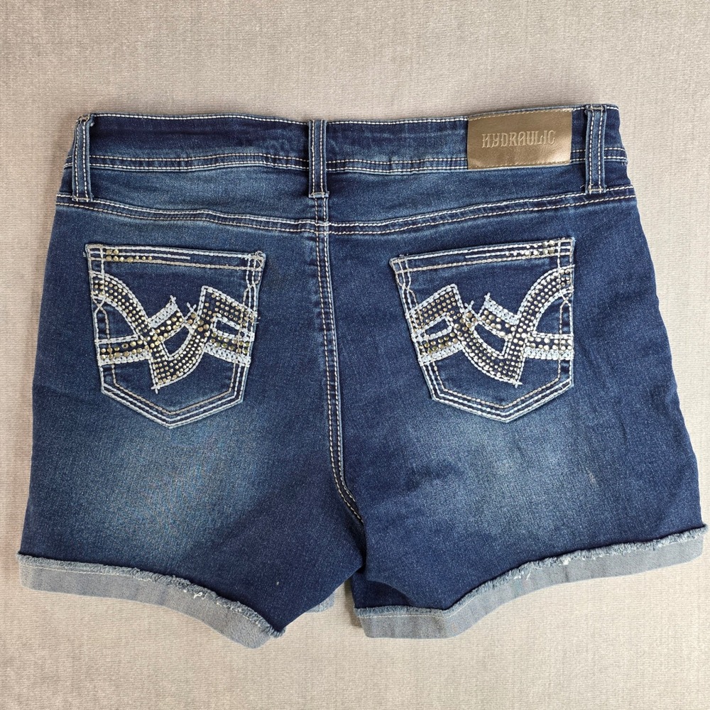 Hydraulic Nolita Mid Rise Curvy Shorts Womens 10 Blue Excellent Embellished